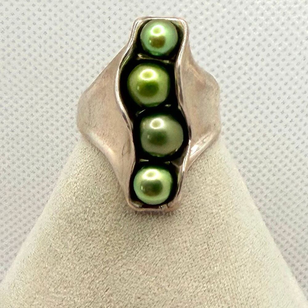 Hagit Gorali HG 925 Sterling Silver Israel Green Cultured Pearl Modernist Ring
